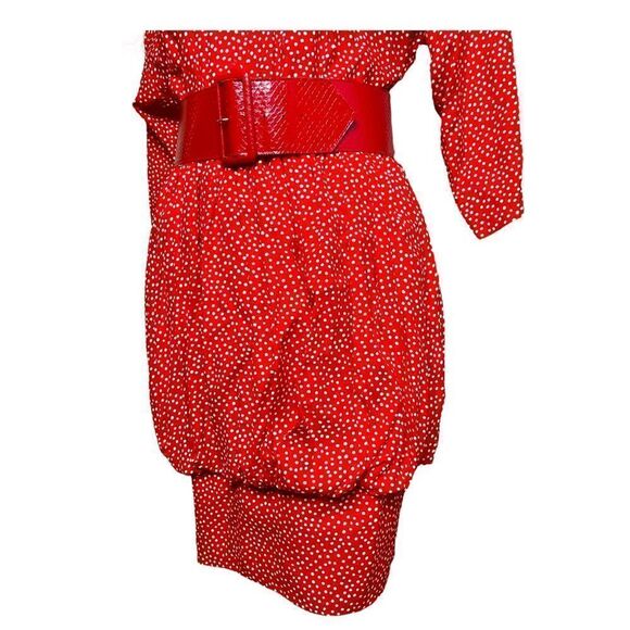 VINTAGE Scarlett Pinup Dress Red White Polka Dots Belt Bubble Waist 9 - Picture 7 of 10